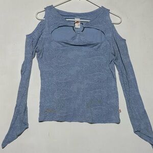 Y2K vintage open shoulder Blue point Sleeve Blouse with Cut Out Design
